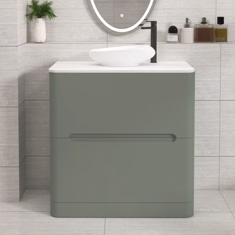 Royal Bathrooms Venice 800mm Sage Green Floor Standing 2 Drawer Vanity Unit with Nova Basin