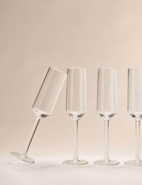 M&S Set of 4 Transparent Angular Picnic Champagne Flutes