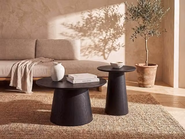 Vente-unique PIARI Oak Veneer Nesting Coffee Tables in Black