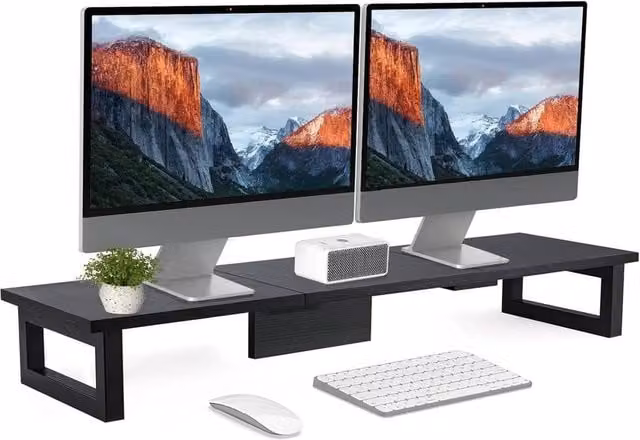 Kelvenix Dual Monitor Stand Riser in Black, W/D: 90 x 26 cm