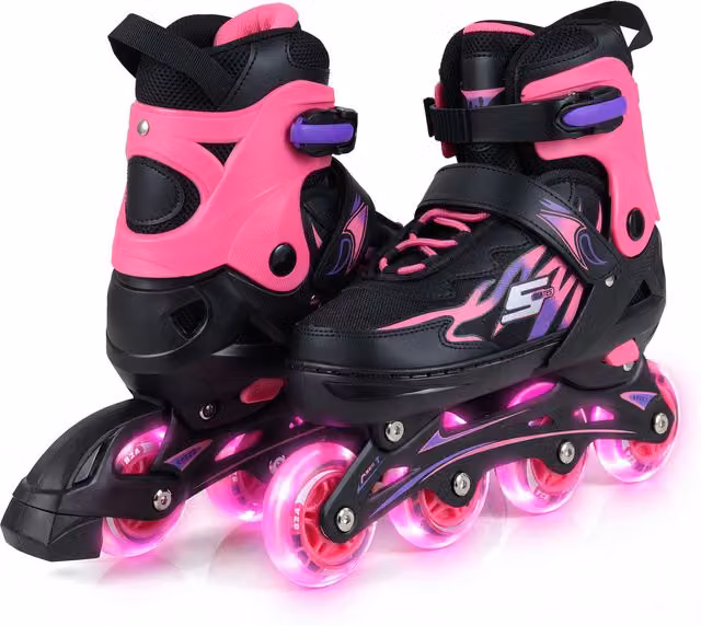 Costway Height Adjustable Inline Skates for Kids Aged 9-14 in Pink