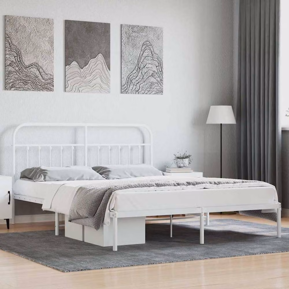 Berkfield Home Metal Bed Frame with Headboard in White, Super King Size 180 x 200 cm – 2