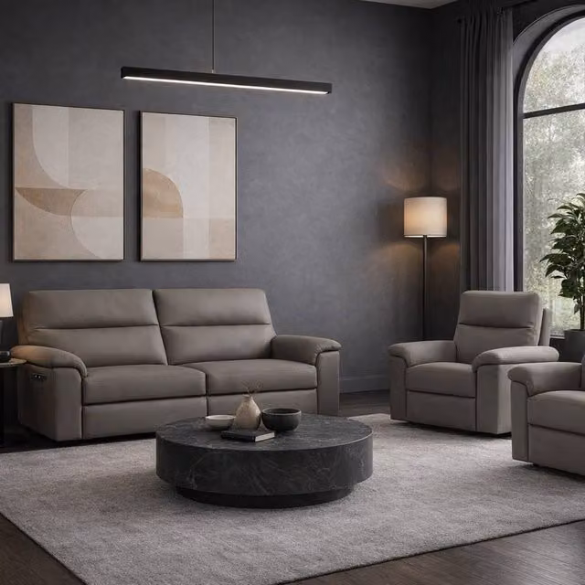 Aspire Marlowe Real Leather Power Recliner 3+1+1 Sofa Set with USB Charging in Grey – 2
