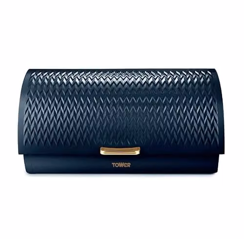 Tower Empire Roll Top Stainless Steel Bread Bin, Blue, W: 39.0 cm, D: 19.0 cm, H: 27.51 cm
