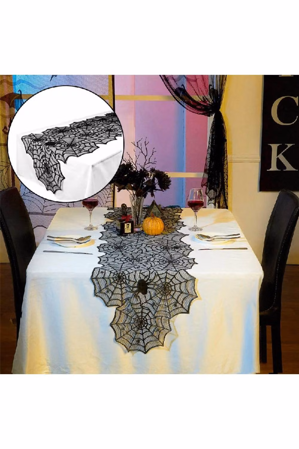 KDMD Black Lace Spider Web Polyester Table Runner – 3