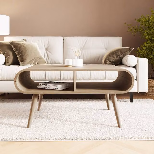 GFW Vionna Curved Mid-Century Coffee Table in Light Oak