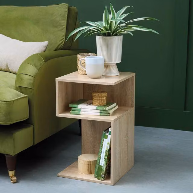 Coopers of Stortford 3 Tier Bedside Table with Shelves in Beige Oak Finish, W/D/H: 50 x 30 x 30 cm – 1