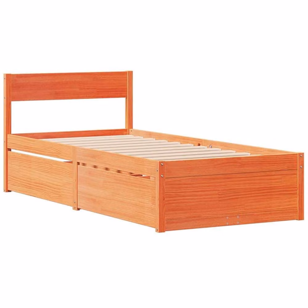 Berkfield Home Small Single Solid Wood Pine Bed Frame in Waxed Brown, W/D/H: 75 x 190 cm – 3