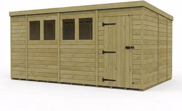 Buttercup Farm Brown Timber Pent Garden Shed with Single Door and Windows – 1