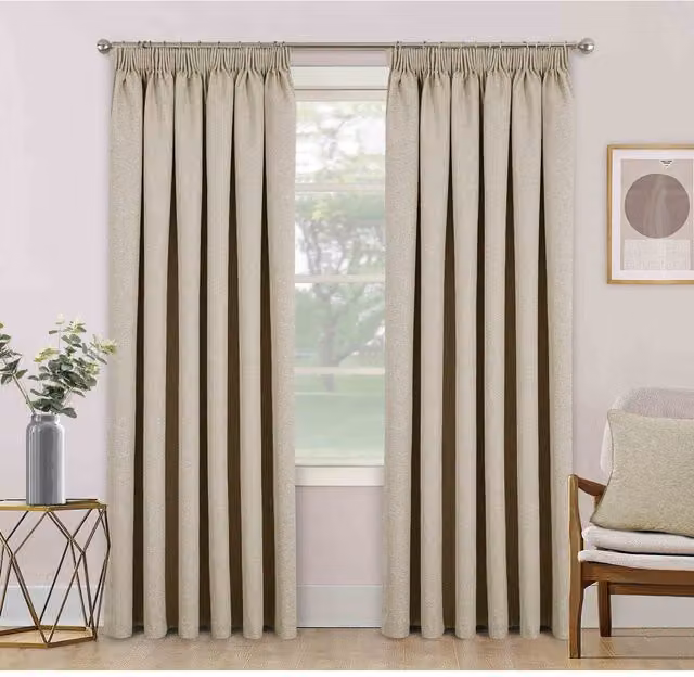 Divante Beige Plain Blackout Thermal Insulating Fabric Curtains, Width: 168 cm, Height: 183 cm