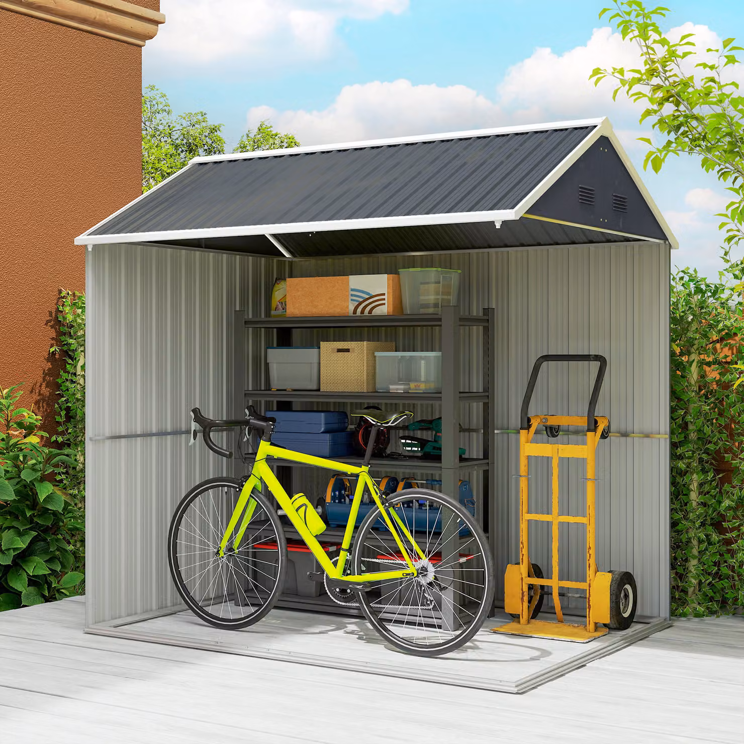 Outsunny Galvanised Steel Garden Shed with Latch and Window in Dark Grey – 8