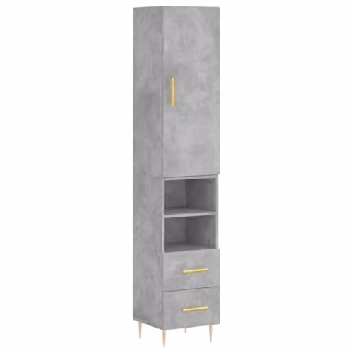 vidaXL Modern Highboard in Concrete Grey with Internal Shelves and Drawers, W/D/H: 34.5 x 34 x 180 cm