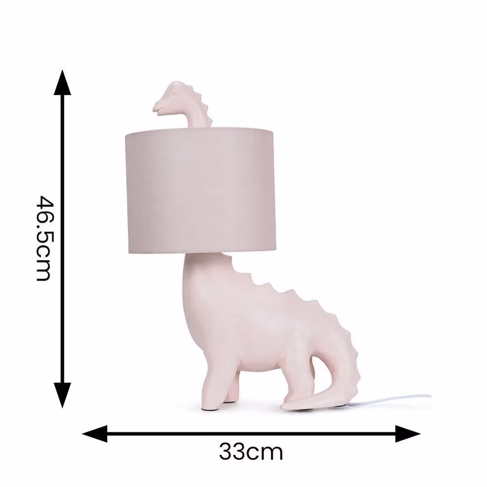 ValueLights Kids Pink Dinosaur Bedside Table Lamp with Drum Fabric Shade – 2