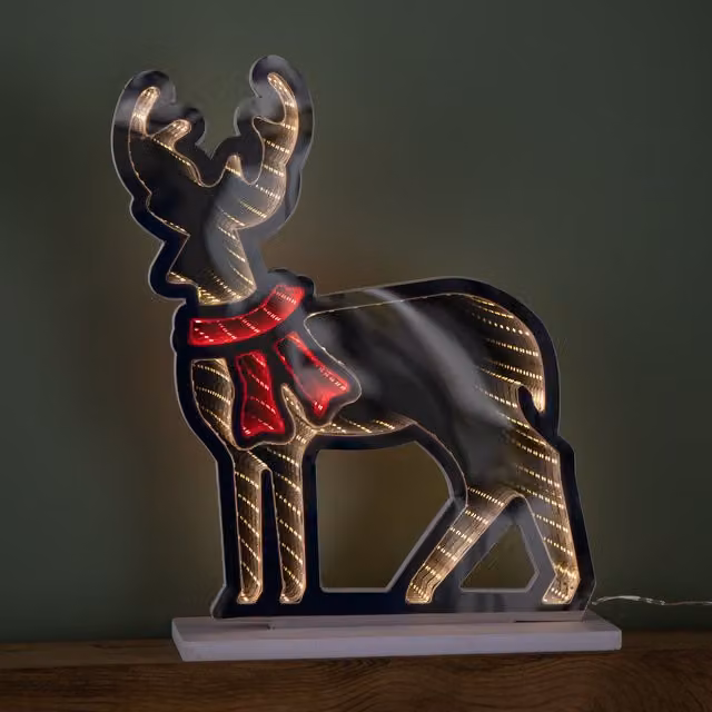 Samuel Alexander 40cm Reindeer Christmas Infinity Light with Red and White LEDs