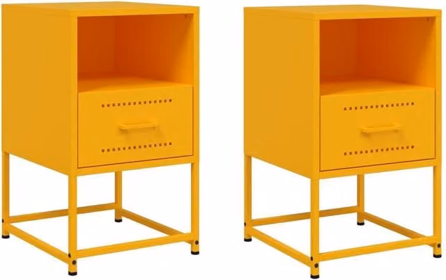 Berkfield Home Set of 2 Metal Bedside Cabinets in Mustard Yellow, W/D/H: 36 x 39 x 60.5 cm – 1
