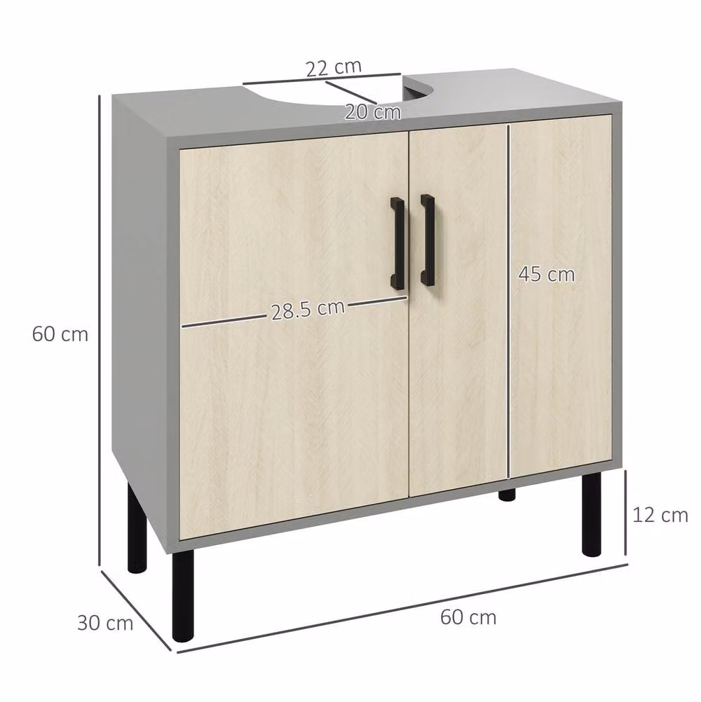 STILVORA Under Sink Cabinet with Hinged Double Doors in Grey and Beige – 2