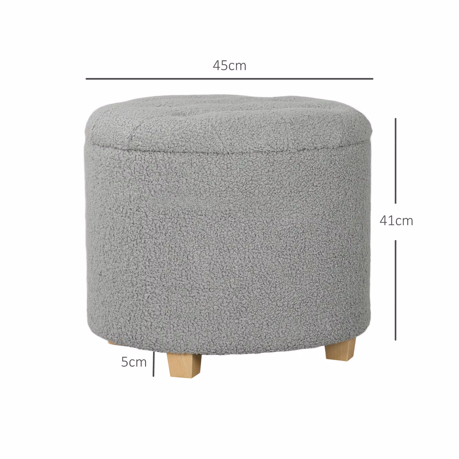 HOMCOM Grey Bouclé Teddy Fleece Storage Ottoman with 31.8L Capacity – 3