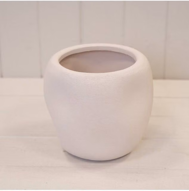 KDMD White Textured Stone Round Tabletop Plant Pot