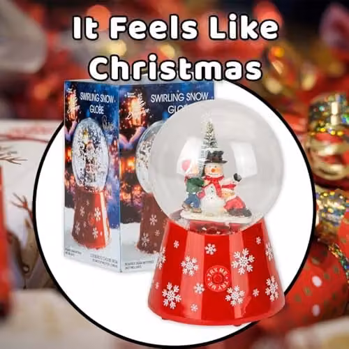 VFM e-Store Red Snowman Christmas Snow Globe with LED Light and Auto Snow, W/D/H: 12 x 12 x 18 cm – 7