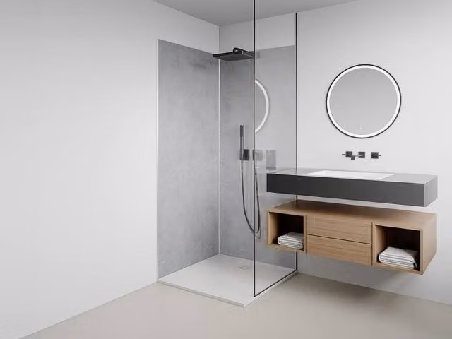 Vente-unique Set of 2 Grey Concrete Effect Aluminum and Polyethylene Shower Wall Panels