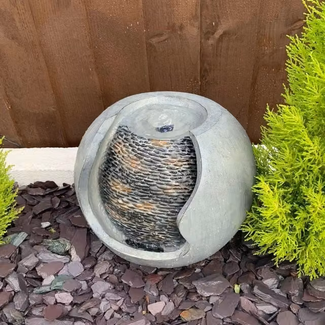 Westbury Garden Products Tranquility Pebble Urn Modern Mains Powered Cascade Water Feature, Grey, H: 37 cm, W: 37 cm, D: 31 cm