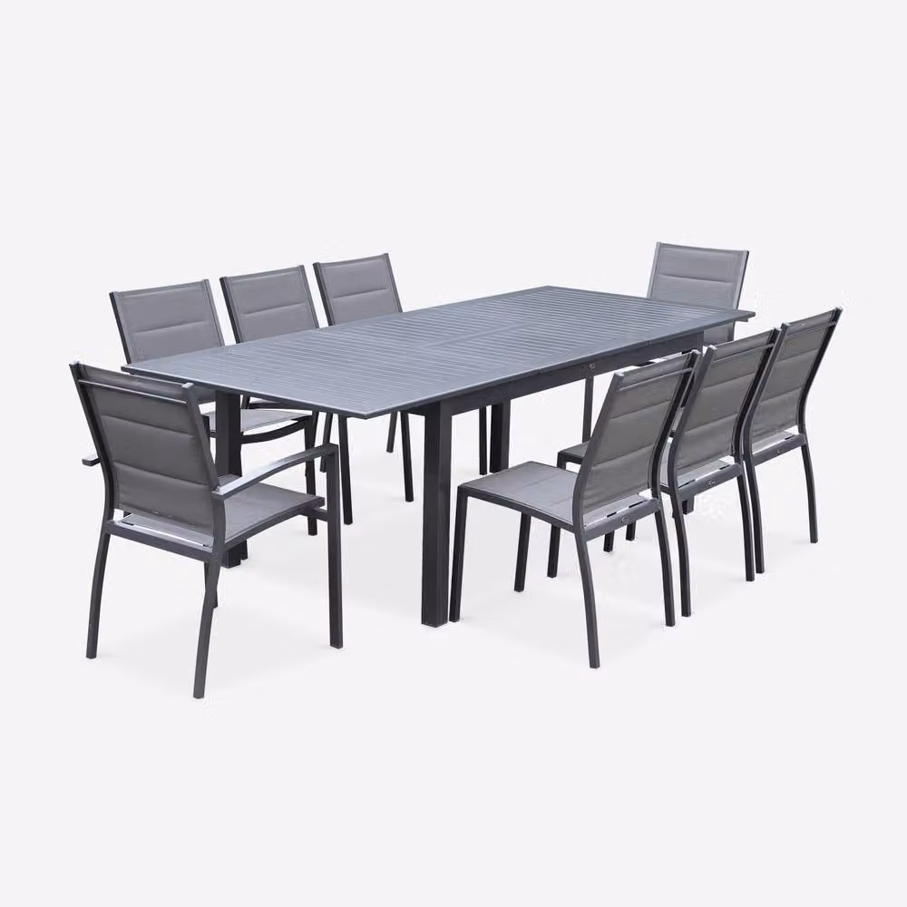 Sweekeeks 8-Seater Extendable Aluminium Garden Table and Chairs Set in Brown – 2