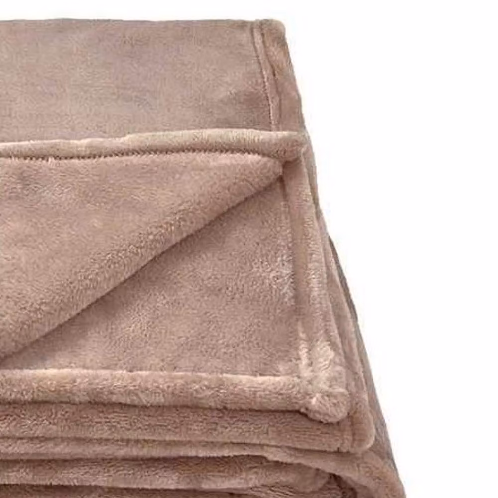 Brand Lab Fluffy Plain Fleece Blanket in Beige – 2