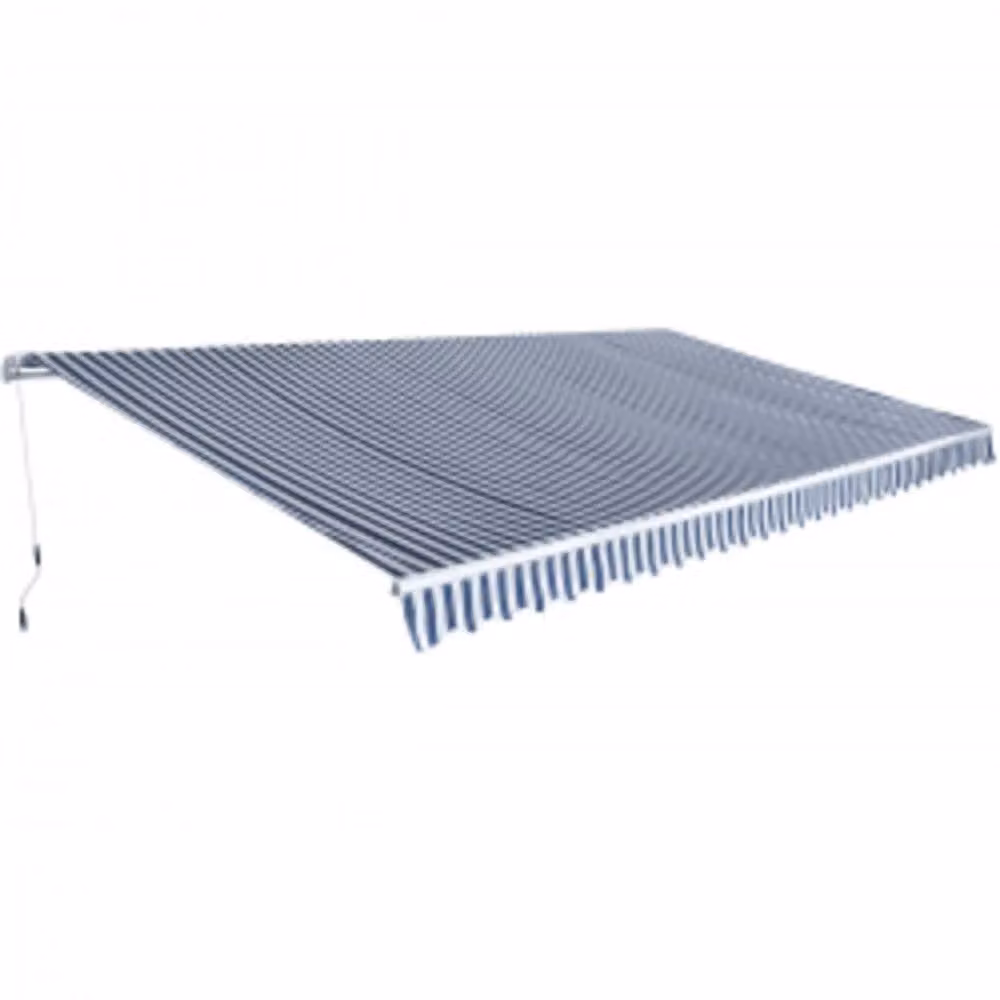 Berkfield Home Manual Operated Folding Awning in Blue and White Striped Polyester with Aluminium Frame, Width: 600 cm – 2