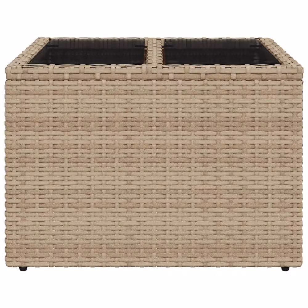 Berkfield Home Square Garden Table with Glass Top in Beige Poly Rattan, W/D/H: 55 x 55 x 37 cm – 2