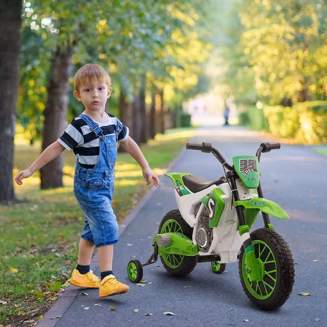 HOMCOM 12V Kids Electric Motorbike Ride-On Motorcycle with Training Wheels, Green