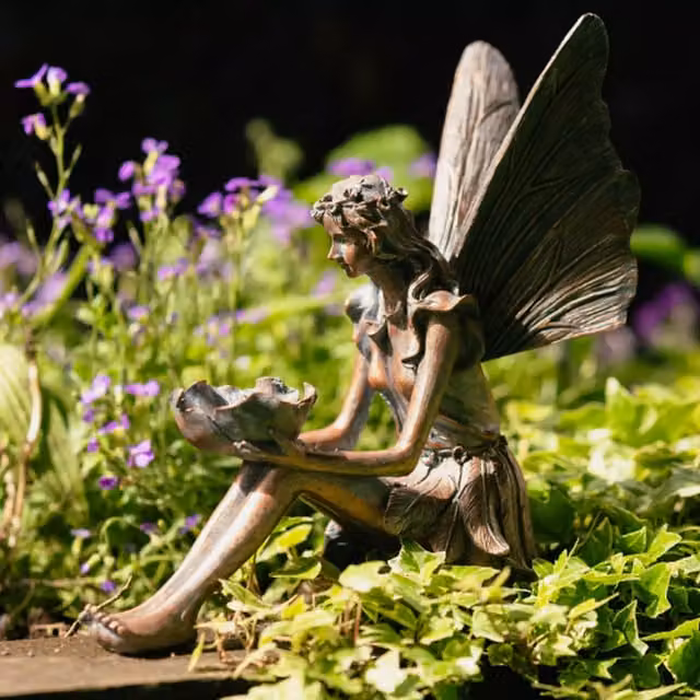 Garden Mile Bronze Sitting Fairy Garden Ornament in Brown Resin