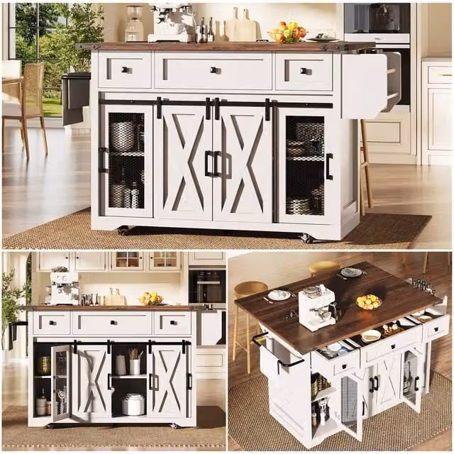 Matteo Modern Kitchen Island Trolley in White and Black – 1