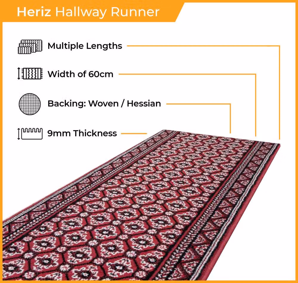 runrug Heriz Hallway Carpet Runner Rug in Dark Red, W/D: 60 x 300 cm – 2