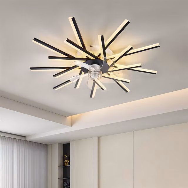 Livingandhome Modern Dimmable LED Ceiling Fan Light with Remote Control and Night Light in Black