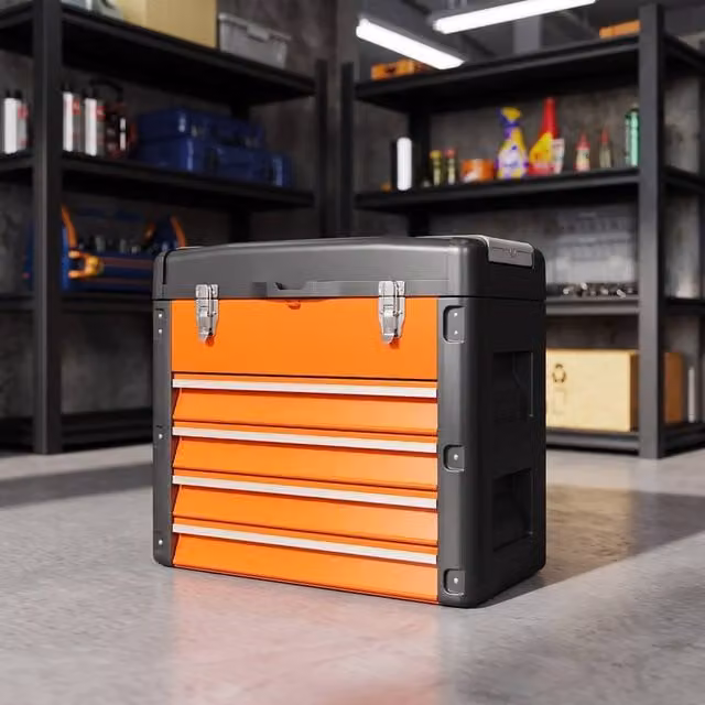 STILVORA 4 Drawer Toolbox with Removable Top Tray and Inserts, Orange – 1