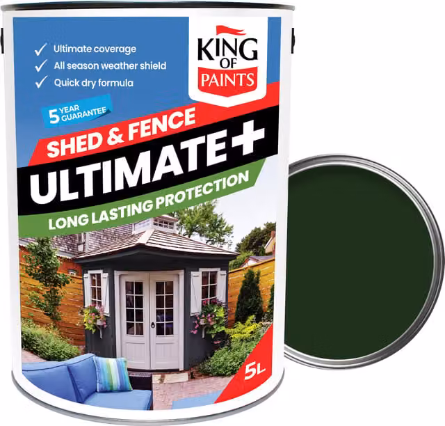 King of Paints UltimatePlus Weatherproof Wood Fence Paint, Forest Green, 5 l