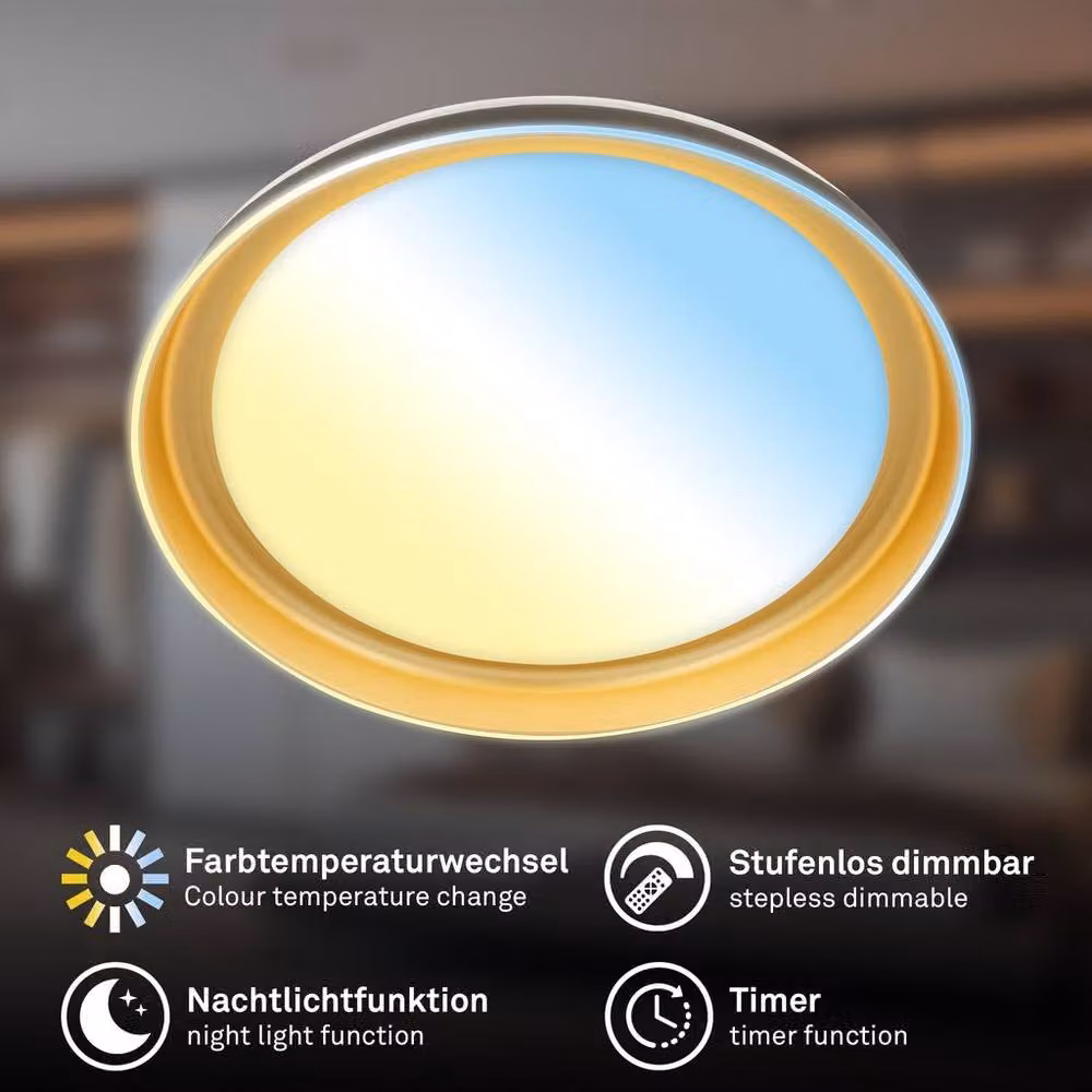 Briloner Modern Round LED Ceiling Light with Remote Control and CCT Dimming, Black and Gold/Brass, W/D/H: 43 x 43 x 8 cm – 2