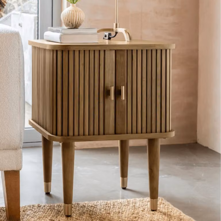 Atkin and Thyme Byron Side Table in Muted Oak and Brown Marble