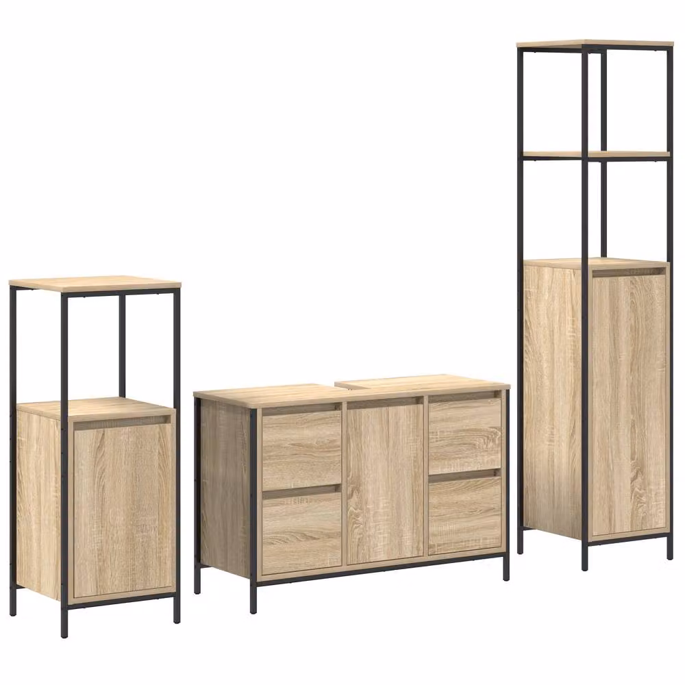 Berkfield Home 3 Piece Modern Bathroom Furniture Set in Brown Sonoma Oak Engineered Wood – 2