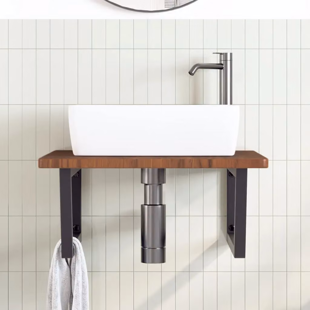 Berkfield Home Wall Mounted Basin Shelf in Brown Oak and Steel – 2