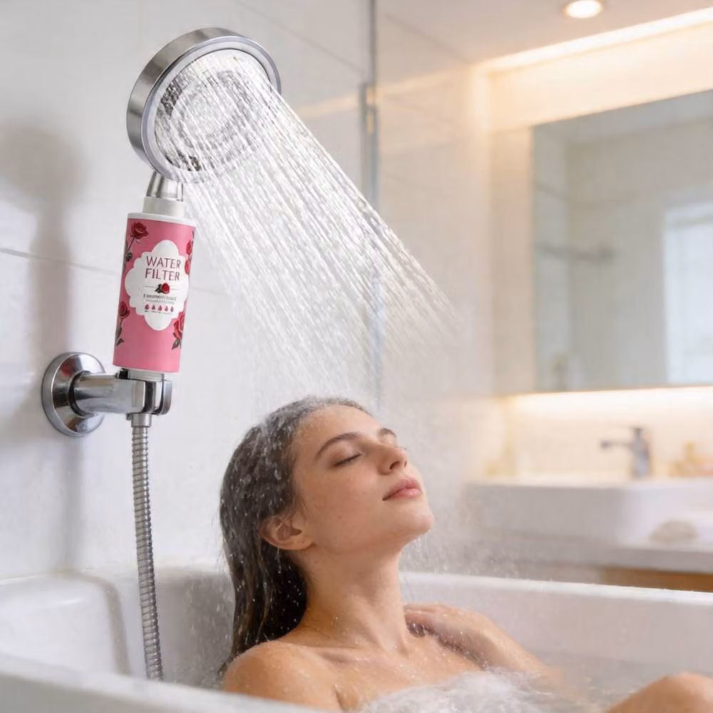 INMTFEI Rose Shower Filter Hard Water Purifier for Hair and Skin in Pink – 3
