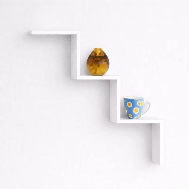 Kelvenix White Wooden Zig Zag Floating Wall Shelf