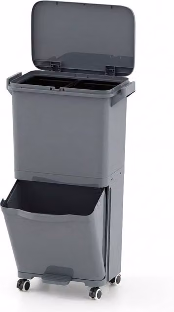 Costway Rolling Pedal Trash Can with 2 Removable Plastic Bins in Grey