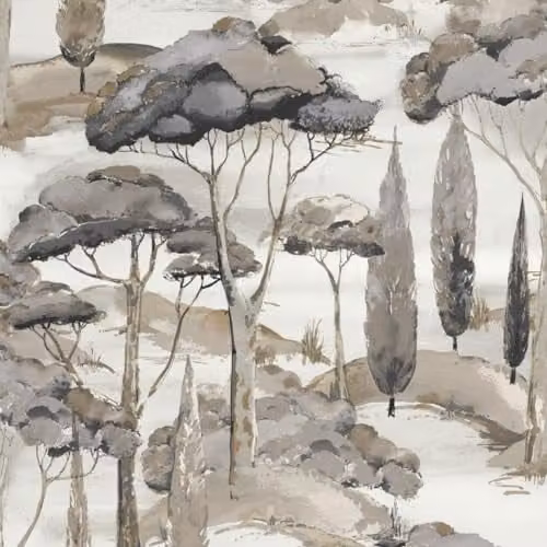 Grandeco Canopy View Contemporary Scenic Tree Toile Textured Wallpaper in Greige, White and Beige