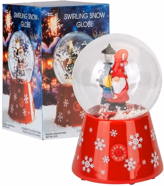 VFM e-Store Red Christmas Gonk Snow Globe with LED Light and Auto Snow, W/D/H: 12 x 12 x 18 cm – 1