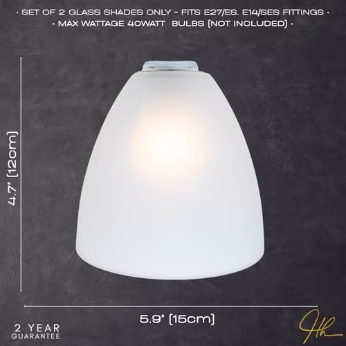 Happy Homewares Pair of Frosted White Glass Lamp Shades in a Classic Round Shape for E14 and E27 Bulb Bases, W: 15 cm, H: 12 cm – 2