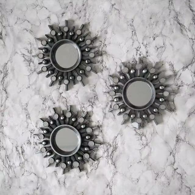 Marco Paul Set of 3 Silver Sunburst Round Metal Wall Mirrors