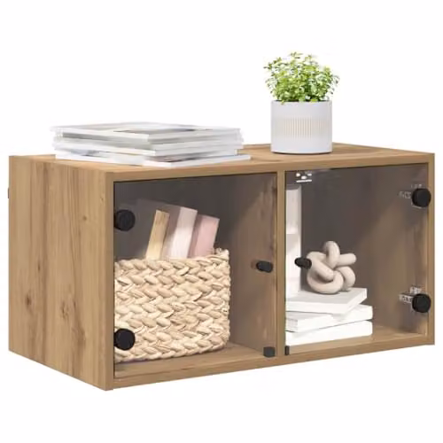 vidaXL Wall Cabinet in Artisan Oak with Glass Doors, W/D/H: 68 x 37 x 35 cm – 1