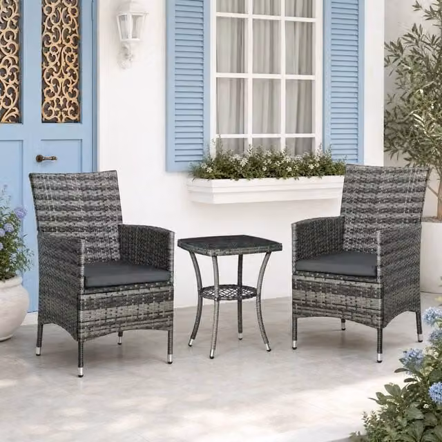STILVORA Modern Bistro Set with Grey Glass and Metal Table