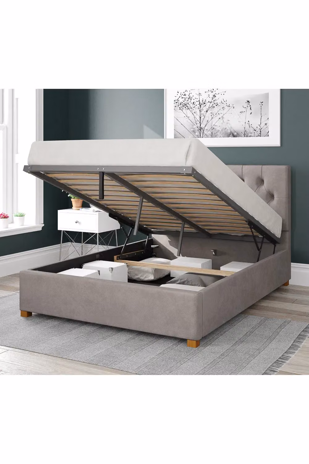Aspire Olivier Super King Upholstered Ottoman Storage Bed in Silver Plush Velvet Fabric, W/D/H: 200 x 165 x 135 cm – 2